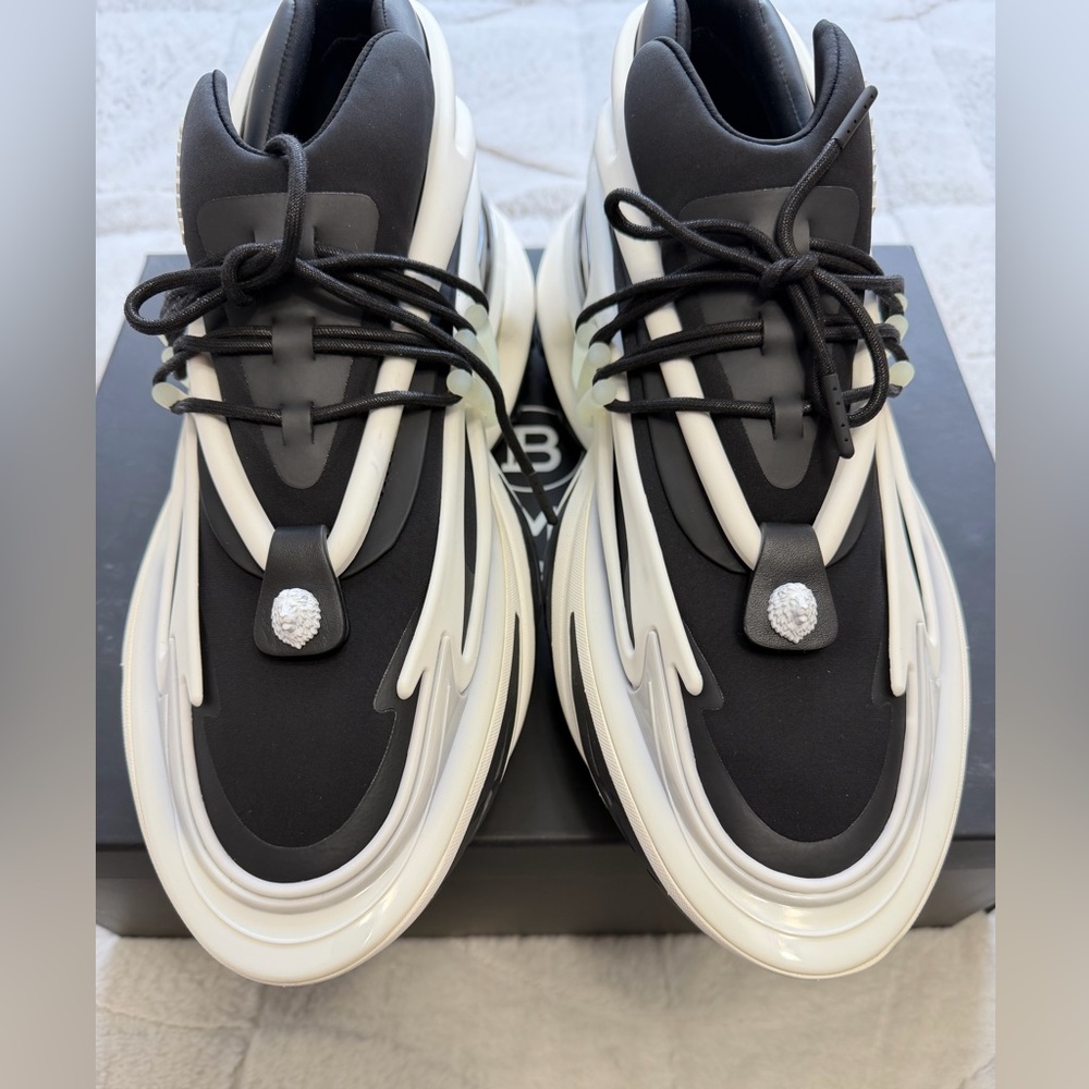 NEW! $1,195 Balmain Paris Unicorn Sneakers Black White 13 / 14 - Picture 2 of 15